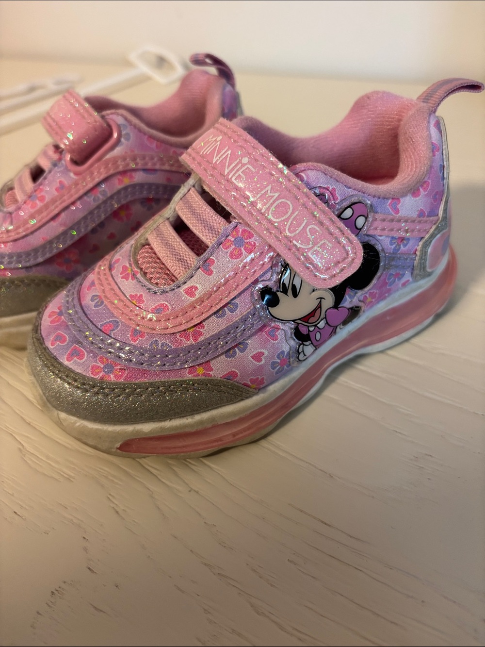 Disney Minnie Mouse Pink and Silver Light-Up Kids Sneakers - Picture 3 of 5